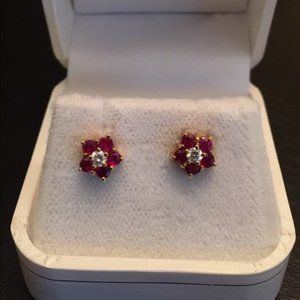 Ruby and diamond pierced earrings